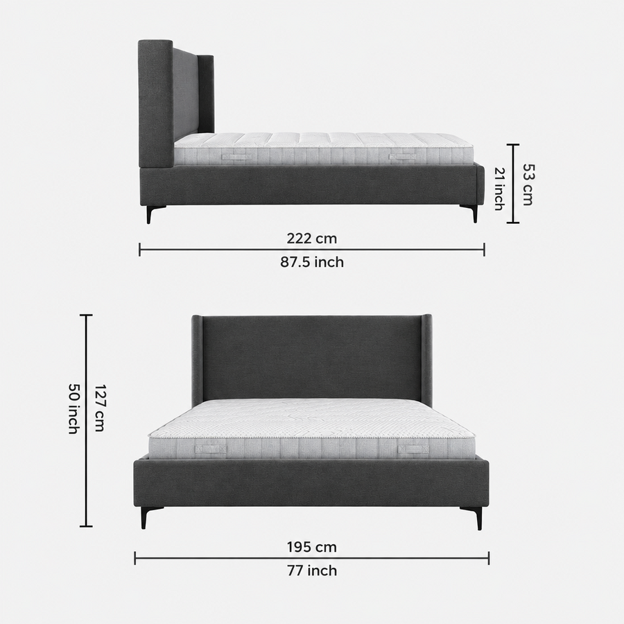 Vilas Upholstered Fabric King Size Bed - Charcoal Grey
