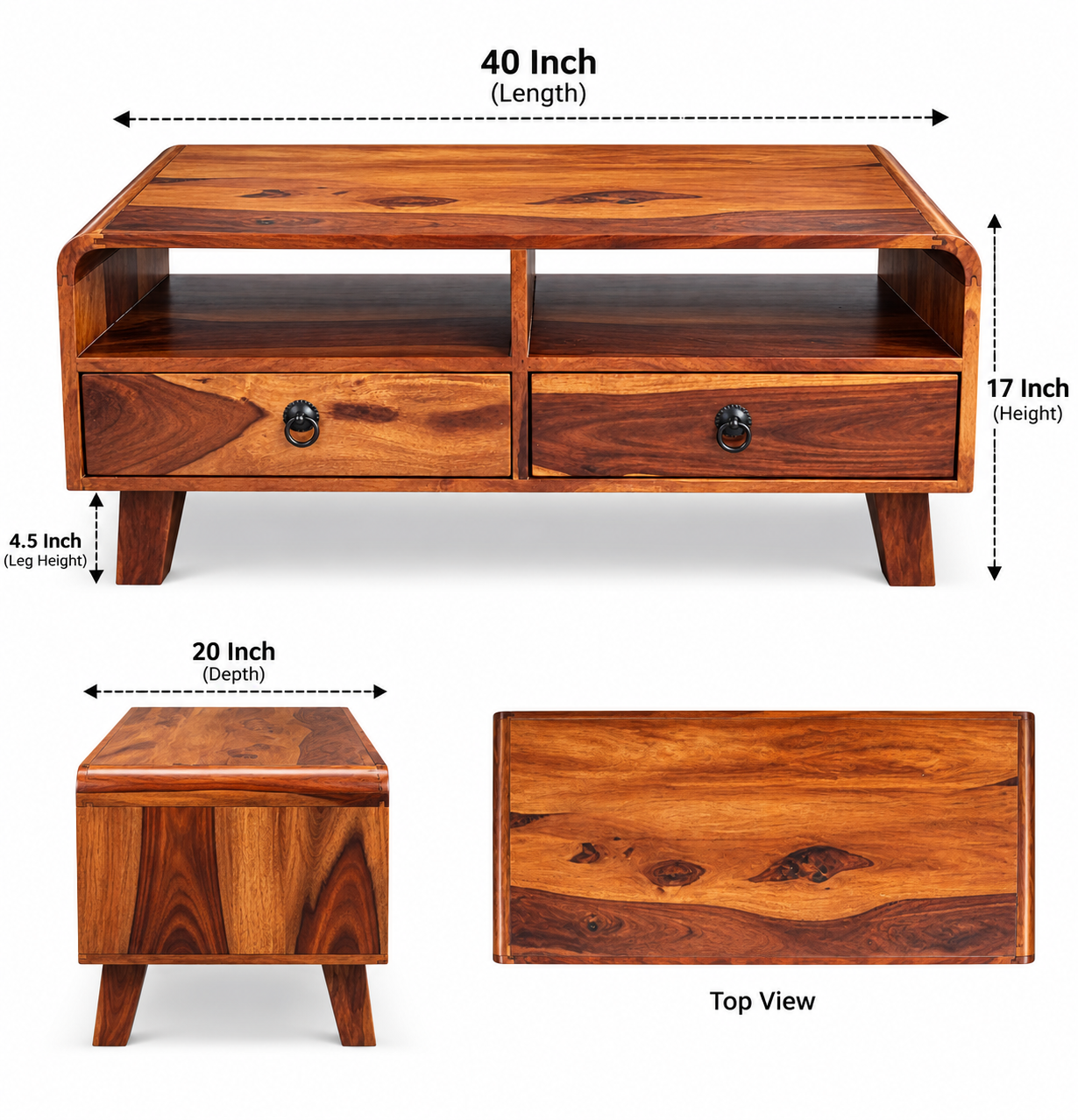 Vina Sheesham Wood Coffee Table In Teak Finish