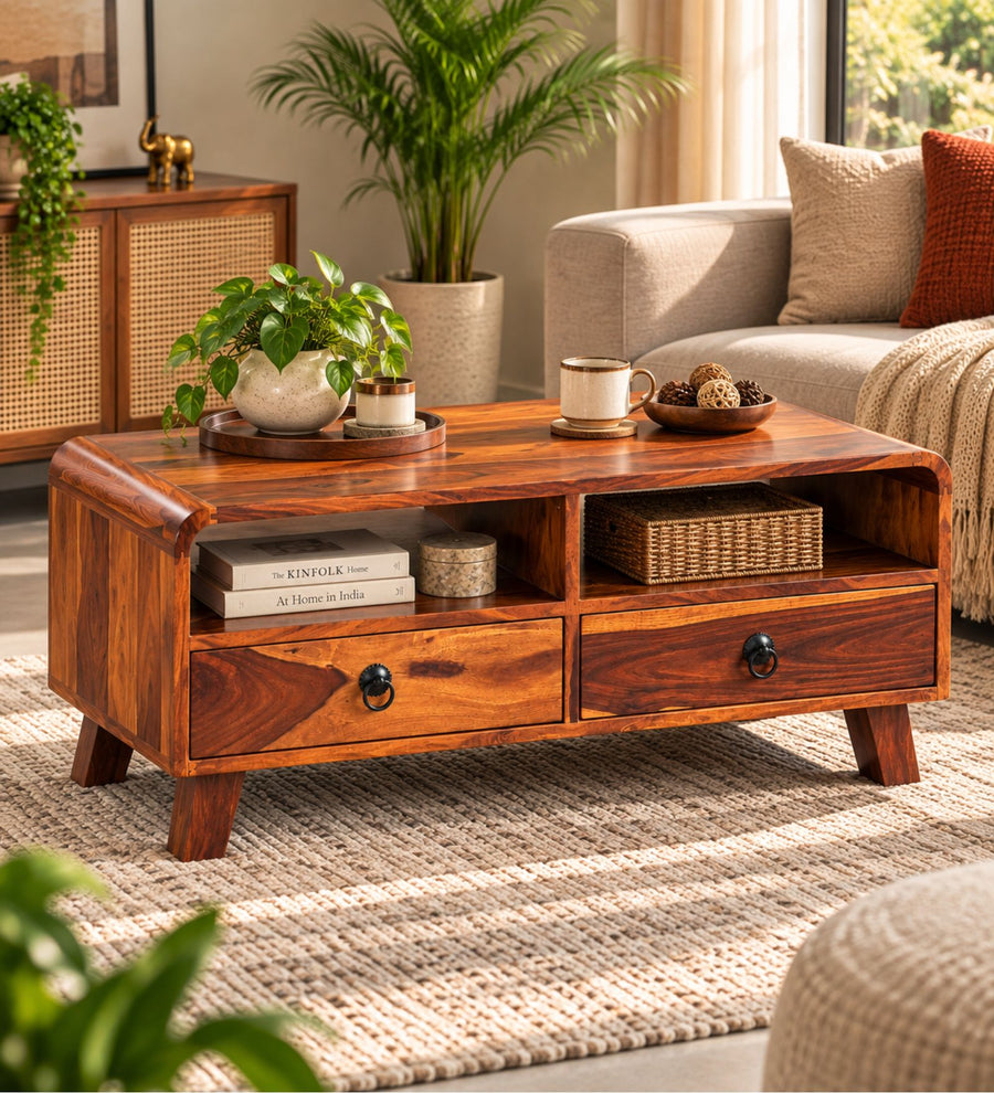 Vina Sheesham Wood Coffee Table In Teak Finish