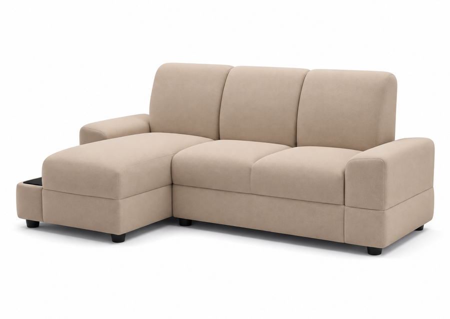 Vintra RHS (2+Lounger) Fabric Sectional Sofa  - Cream Beige