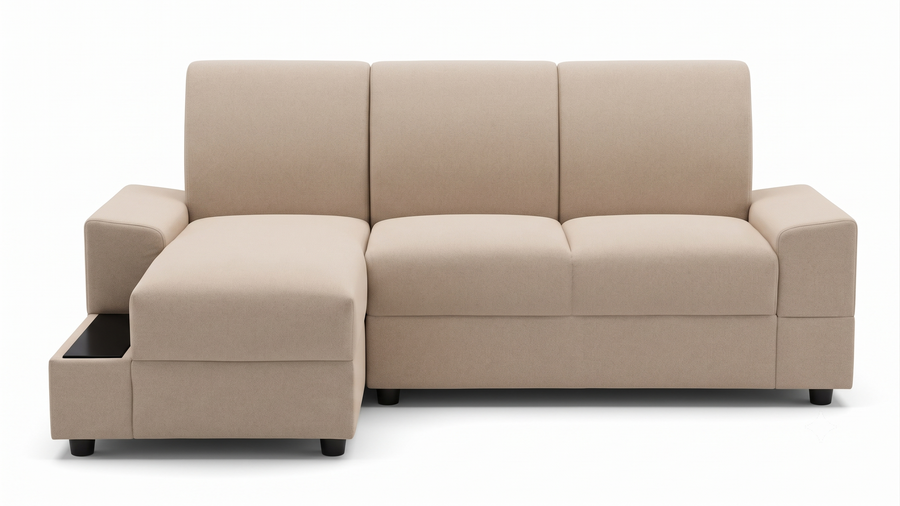 Vintra RHS (2+Lounger) Fabric Sectional Sofa  - Cream Beige