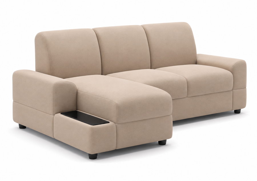 Vintra RHS (2+Lounger) Fabric Sectional Sofa  - Cream Beige