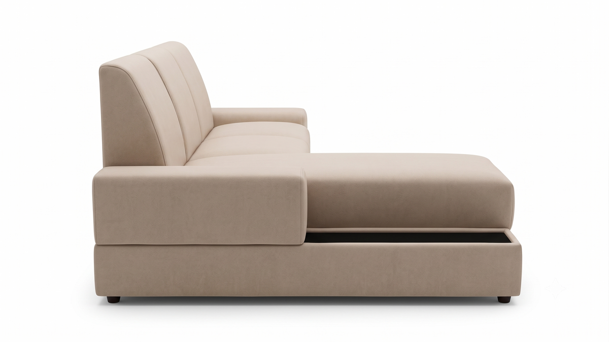 Vintra RHS (2+Lounger) Fabric Sectional Sofa  - Cream Beige