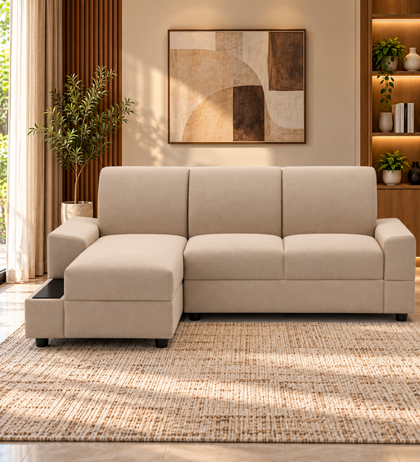 Vintra RHS (2+Lounger) Fabric Sectional Sofa  - Cream Beige