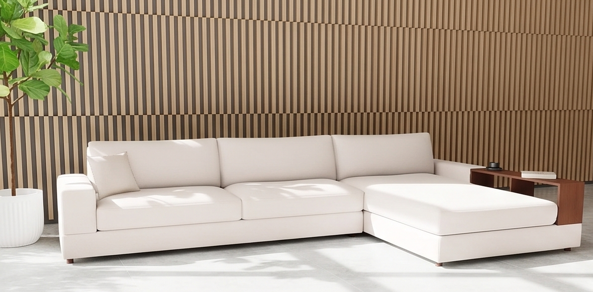 Vibe LHS  (3+Lounger) Fabric Sectional Sofa - Beige