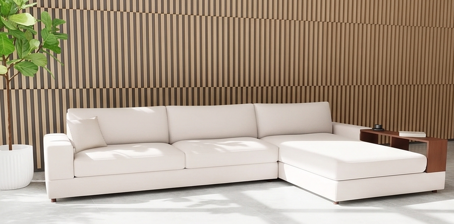 Vibe LHS  (3+Lounger) Fabric Sectional Sofa - Beige