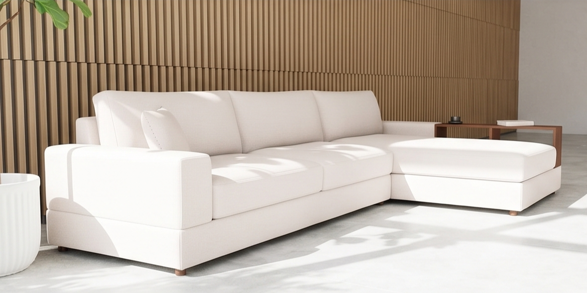 Vibe LHS  (3+Lounger) Fabric Sectional Sofa - Beige