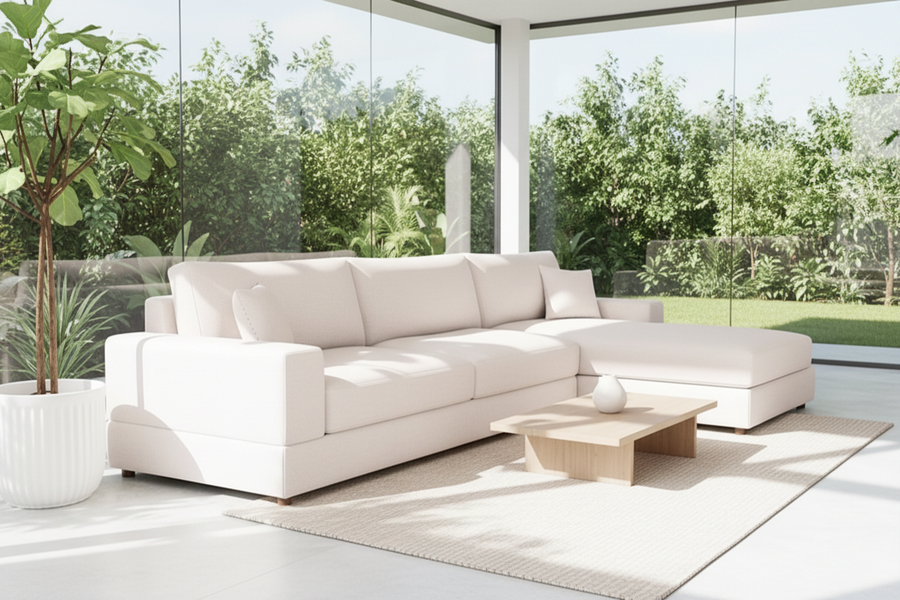 Vibe LHS  (3+Lounger) Fabric Sectional Sofa - Beige