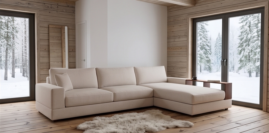 Vibe LHS  (3+Lounger) Fabric Sectional Sofa - Beige