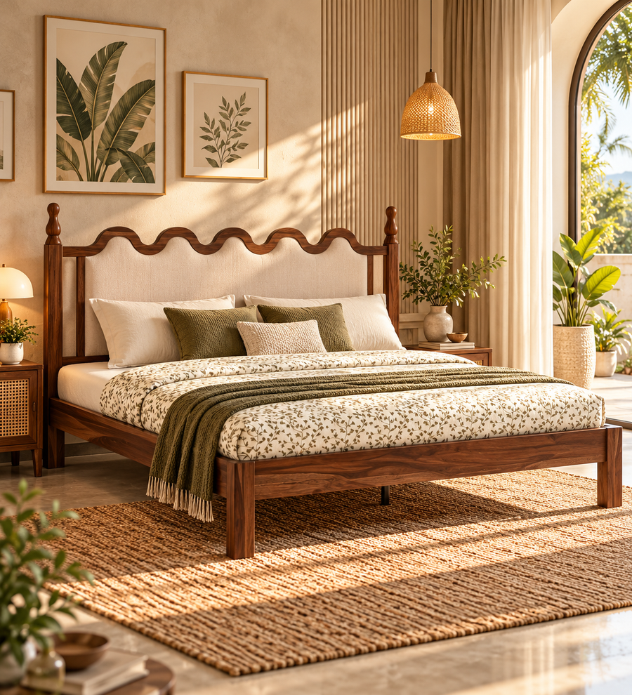 Vora Sheesham Wood King Size Bed In Provincial Teak Finish