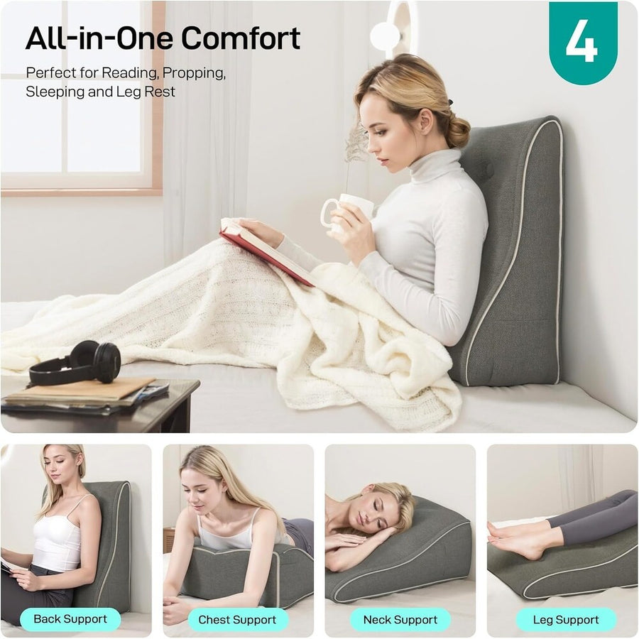 Luna Fabric Back Support Wegde Pillows In Charcoal Grey Colour - Febonic Living