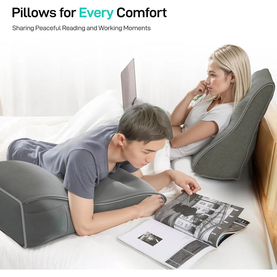 Luna Fabric Back Support Wegde Pillows In Charcoal Grey Colour - Febonic Living