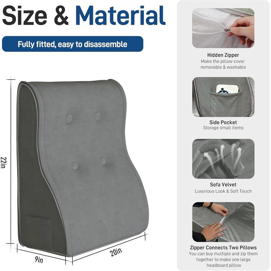 Luna Fabric Back Support Wegde Pillows In Charcoal Grey Colour - Febonic Living