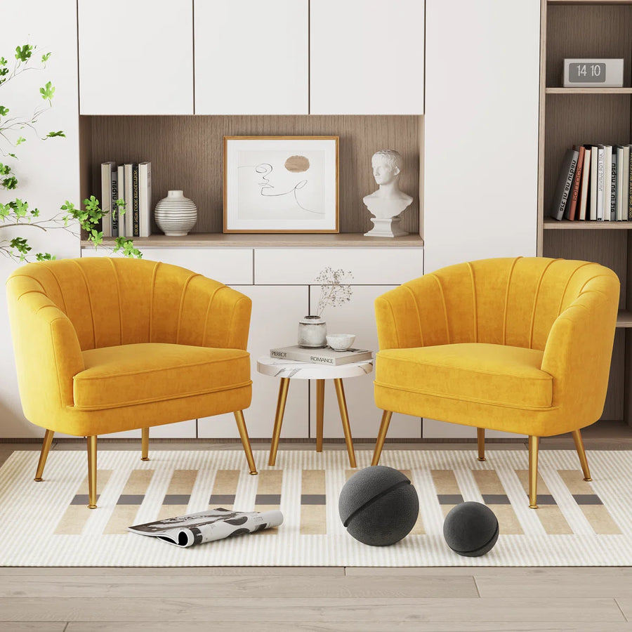 Mellow Velvet Arm Chair In Turmeric Yellow Colour - Febonic Living