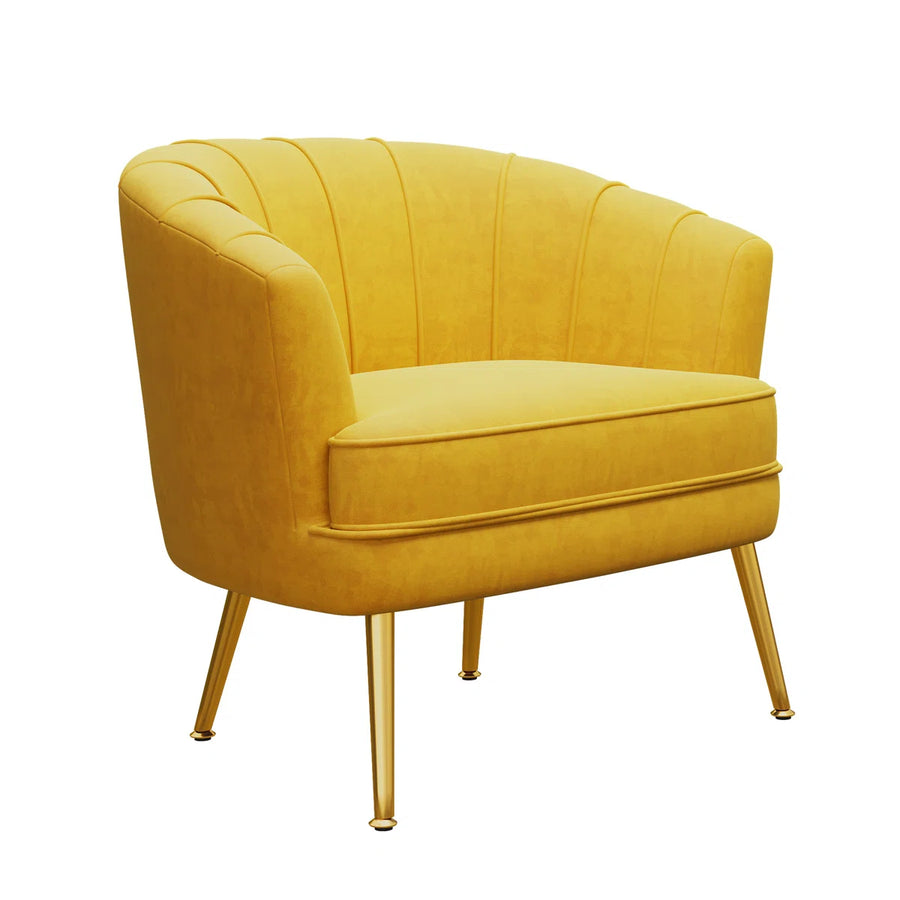 Mellow Velvet Arm Chair In Turmeric Yellow Colour - Febonic Living