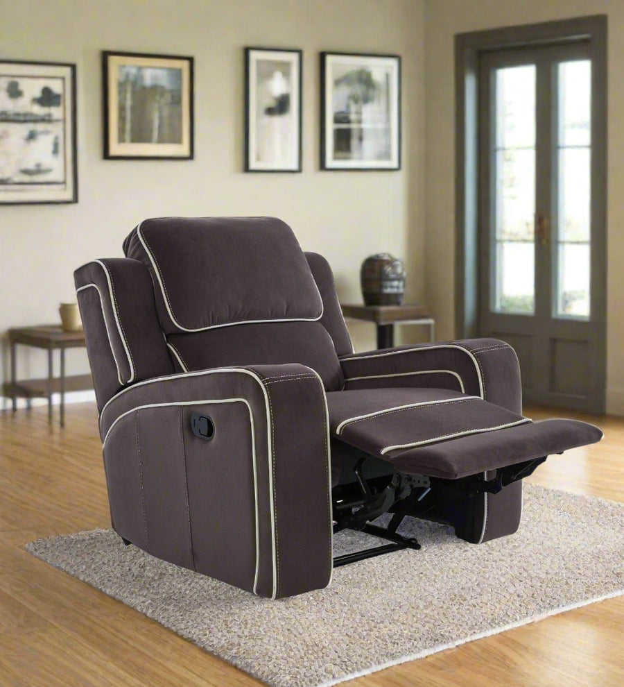 Wave 1 Seater Motorized Velvet Recliner - Mocha Brown - Living View by Febonic Living