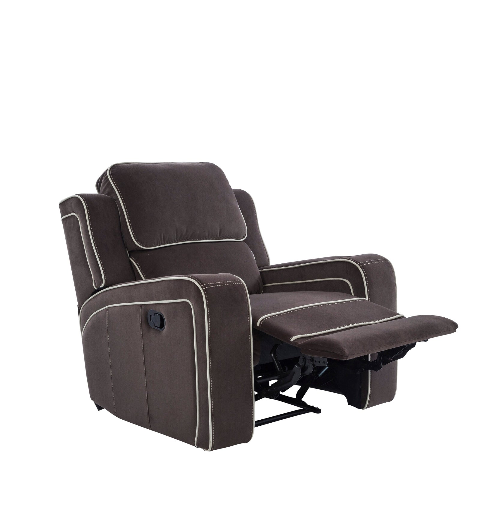 Wave 1 Seater Motorized Velvet Recliner - Mocha Brown - Reclined View by Febonic Living
