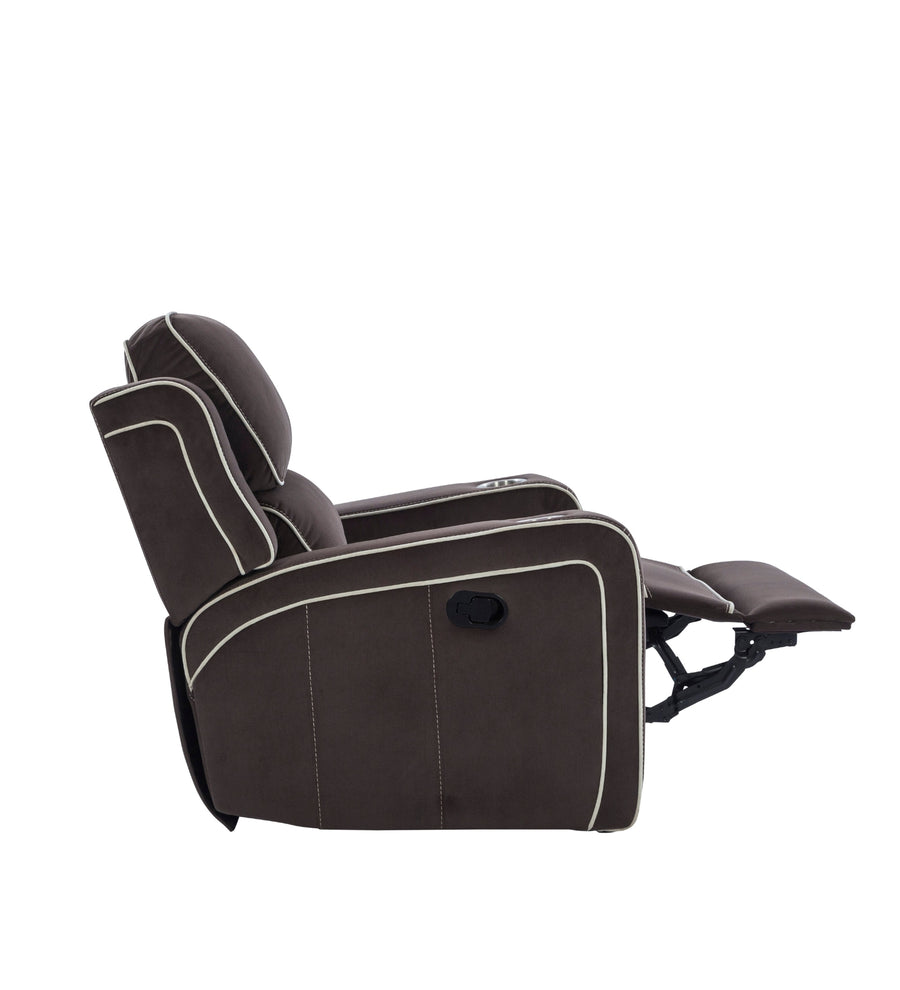 Wave 1 Seater Motorized Velvet Recliner - Mocha Brown - Side Reclined View by Febonic Living