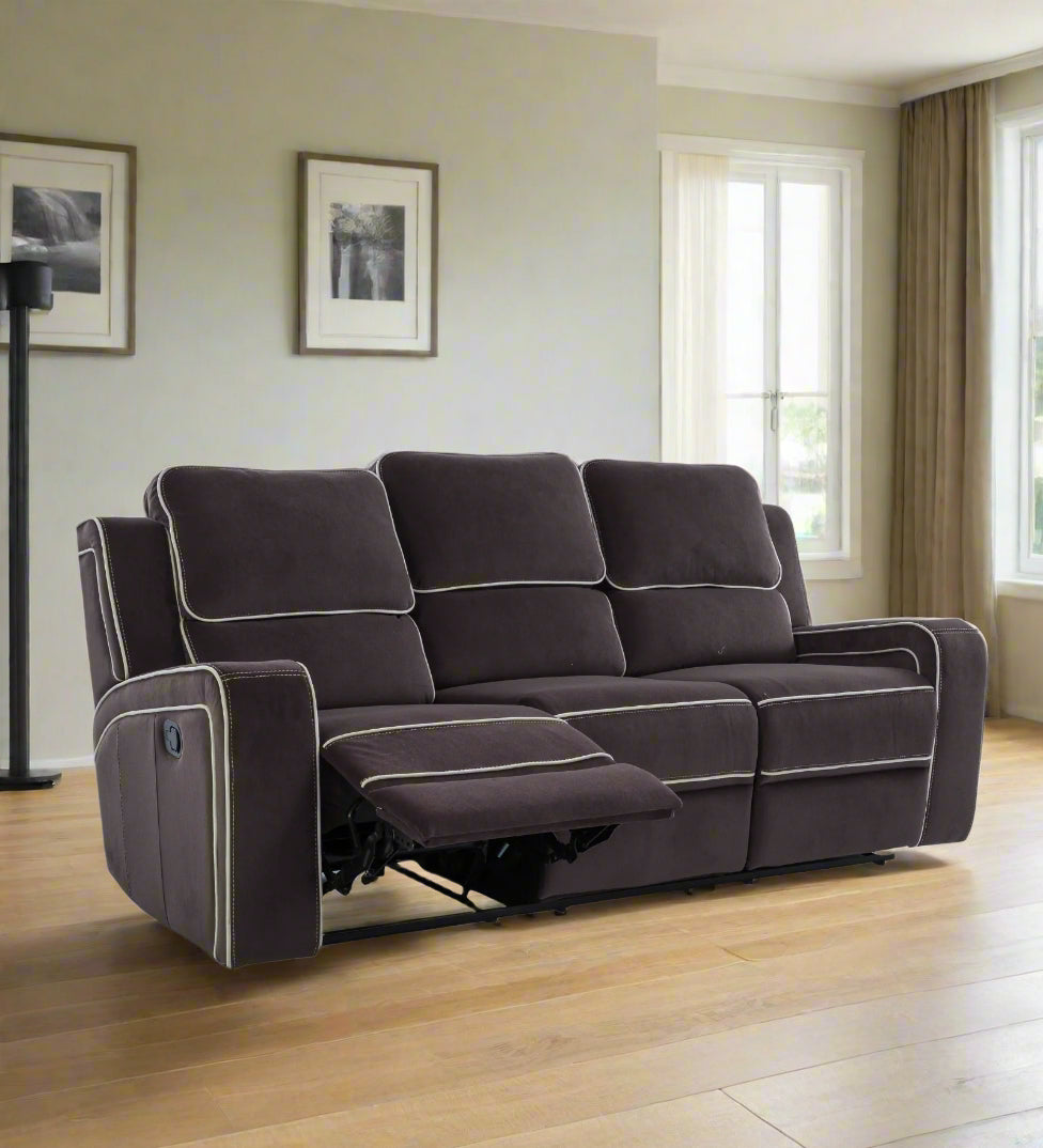 Wave 3 Seater Motorized Velvet Recliner - Mocha Brown - Living View by Febonic Living