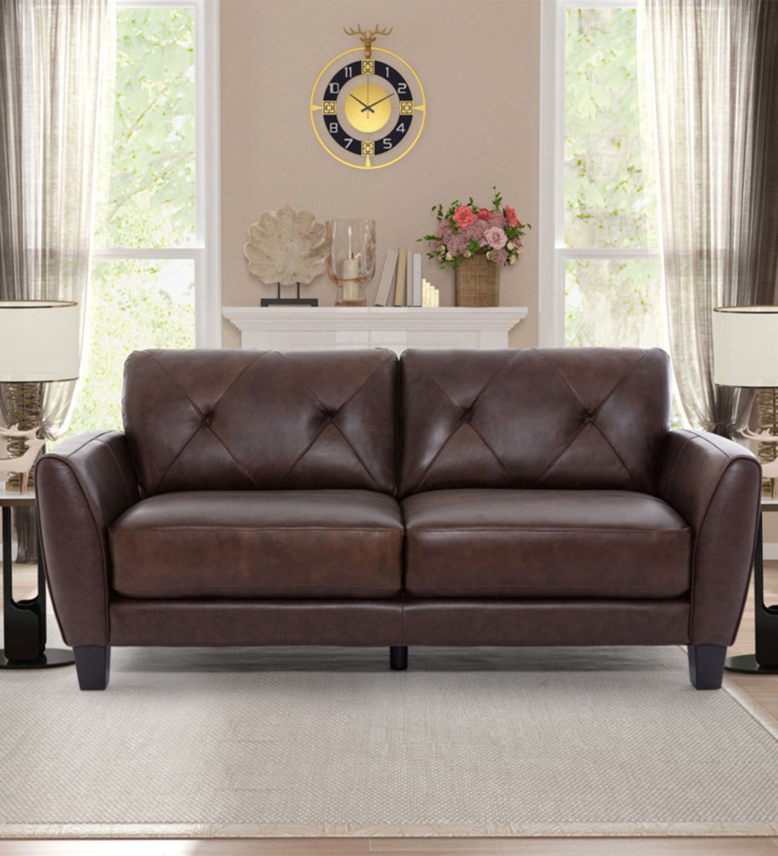 Humpy Leatherette 3 Seater Sofa In Mocha Brown Colour - Febonic Living