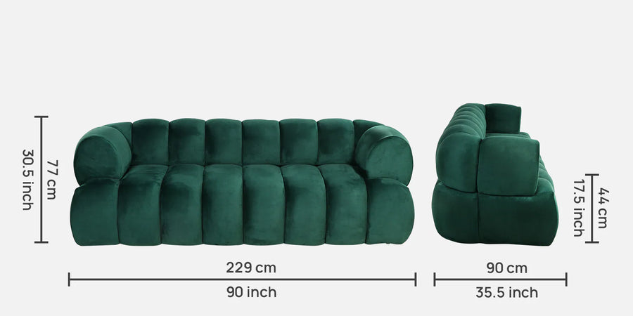 Wayne Velvet 3 Seater Sofa In Forest Green Colour - Febonic Living
