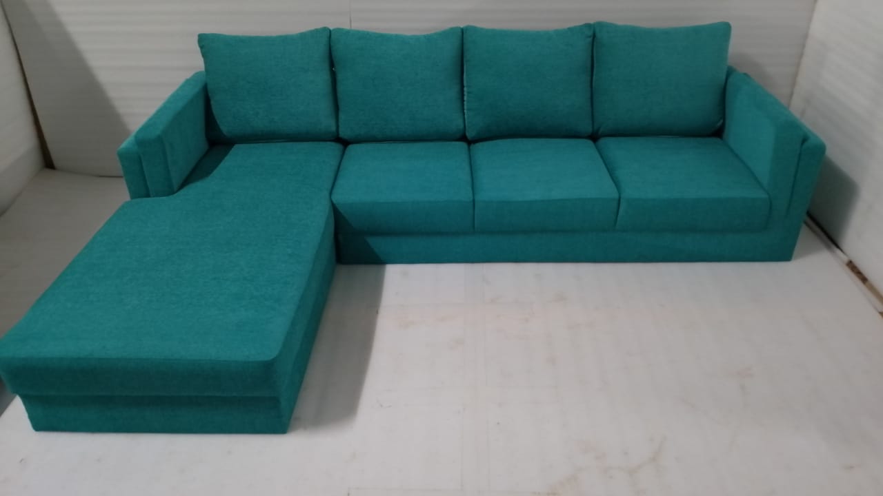 Creata Fabric LHS Sectional Sofa (3+Lounger) in Sea Green Colour by Febonic