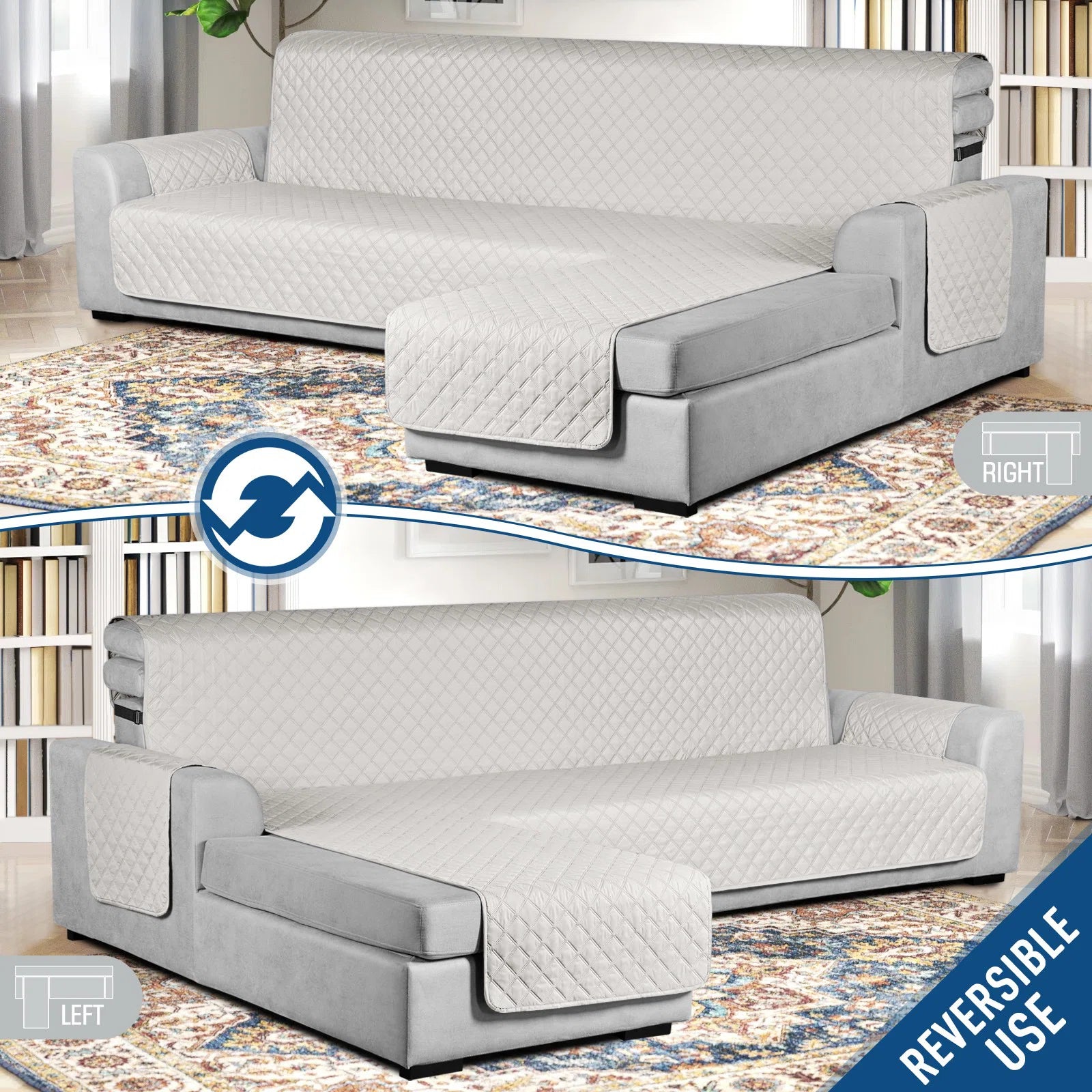 Bunny Velvet Quilted Sectional Sofa Cover In Beige Colour - Febonic Living