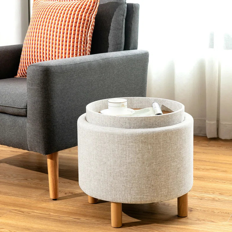 Wolly Fabric Ottoman In Ash Grey Colour With Storage