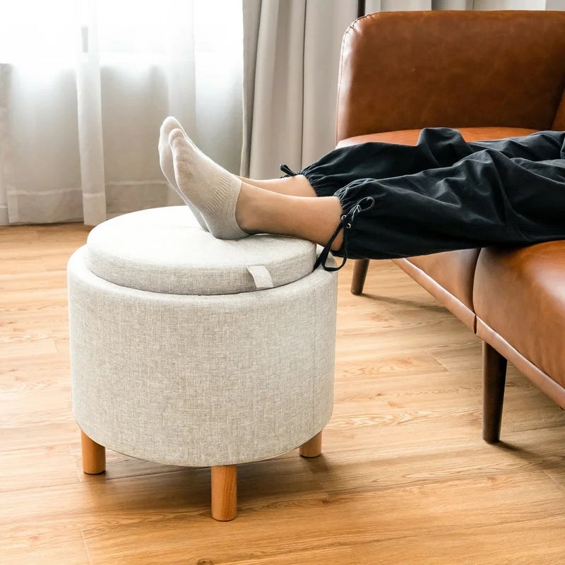Wolly Fabric Ottoman In Ash Grey Colour With Storage - Febonic Living