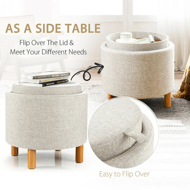 Wolly Fabric Ottoman In Ash Grey Colour With Storage - Febonic Living