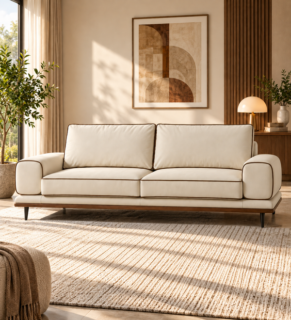Xenex Velvet 3 Seater Sofa - Beige Colour