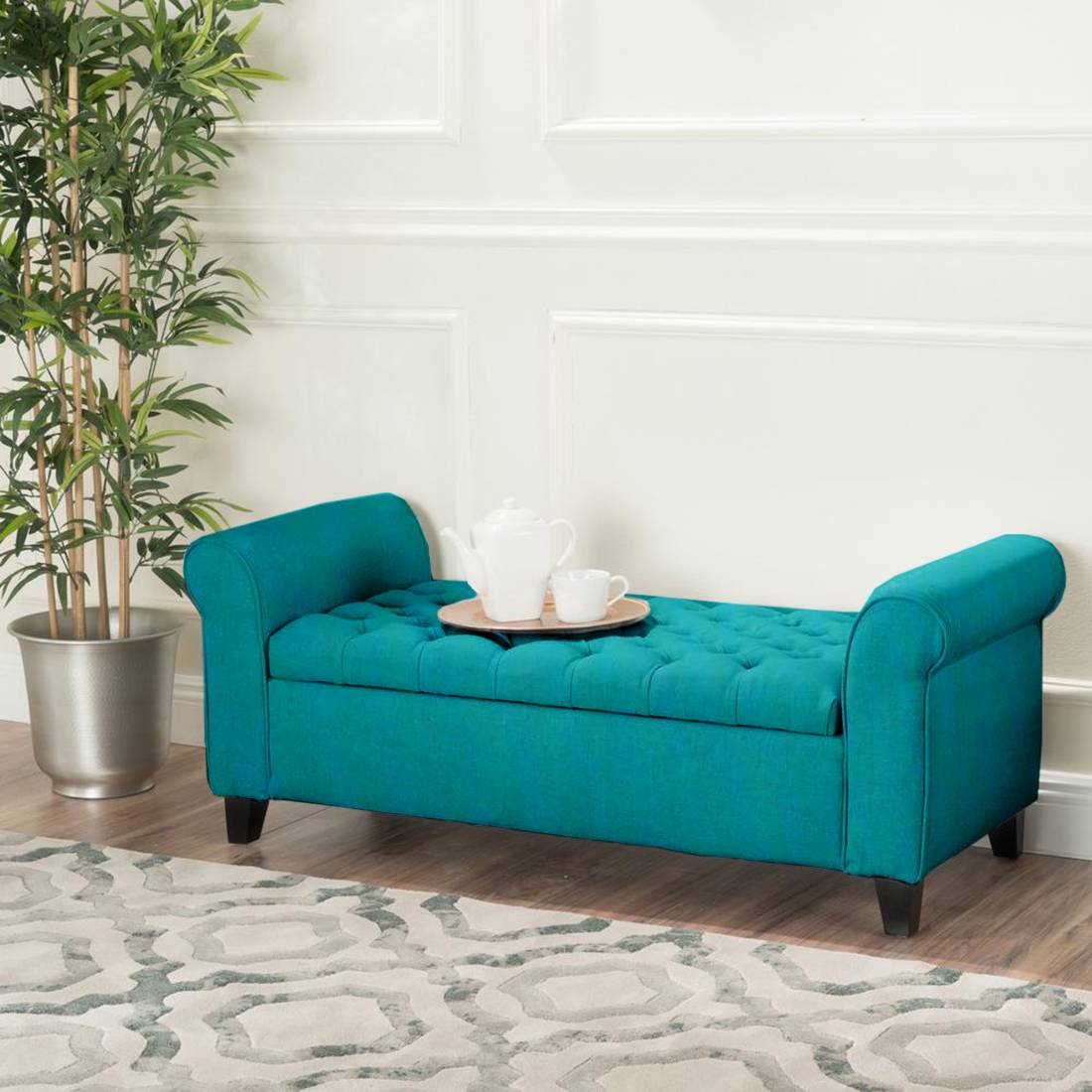 Nowia Fabric 2 Seater Reclaimer in Sea Green Colour With Storage