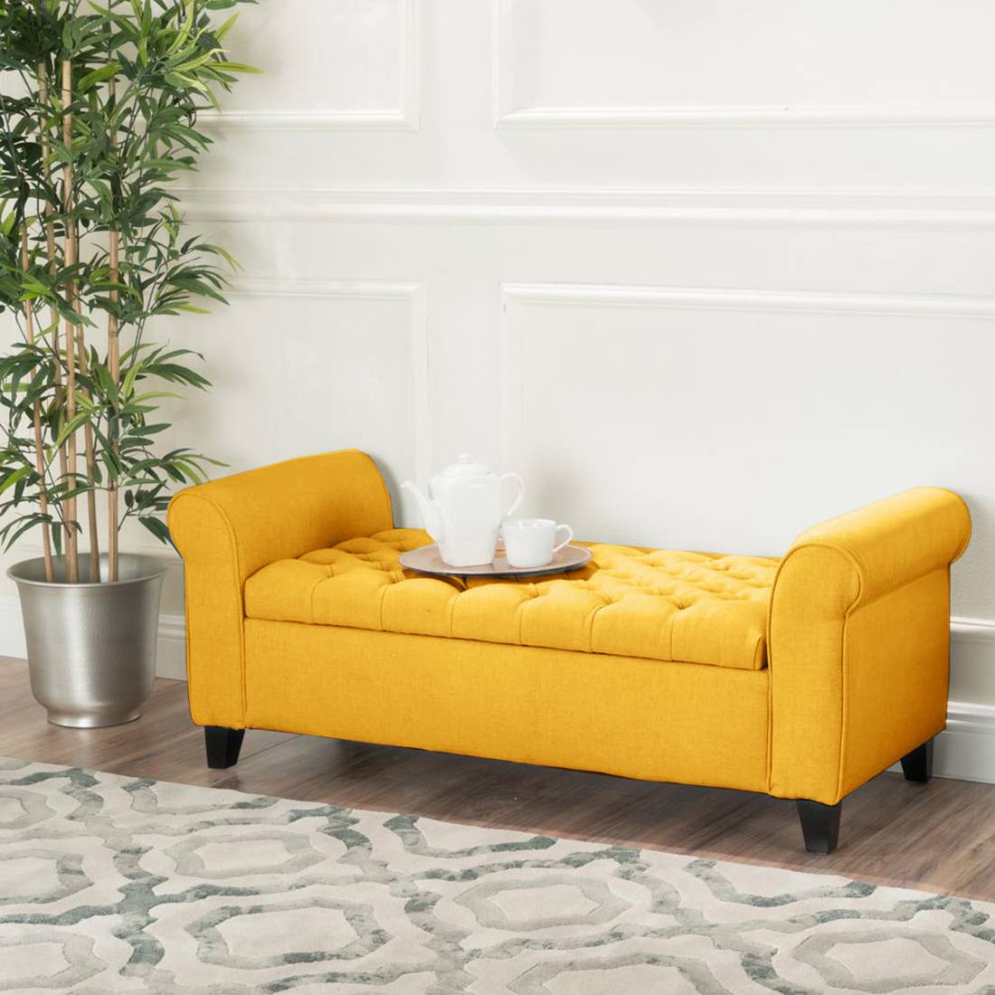 Nowia Fabric 3 Seater Reclaimer in Bold Yellow Colour With Storage