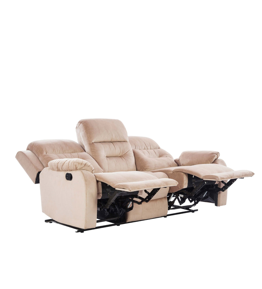 Yama 3 Seater Motorized Velvet Recliner - Camel Beige - Reclined View by Febonic Living