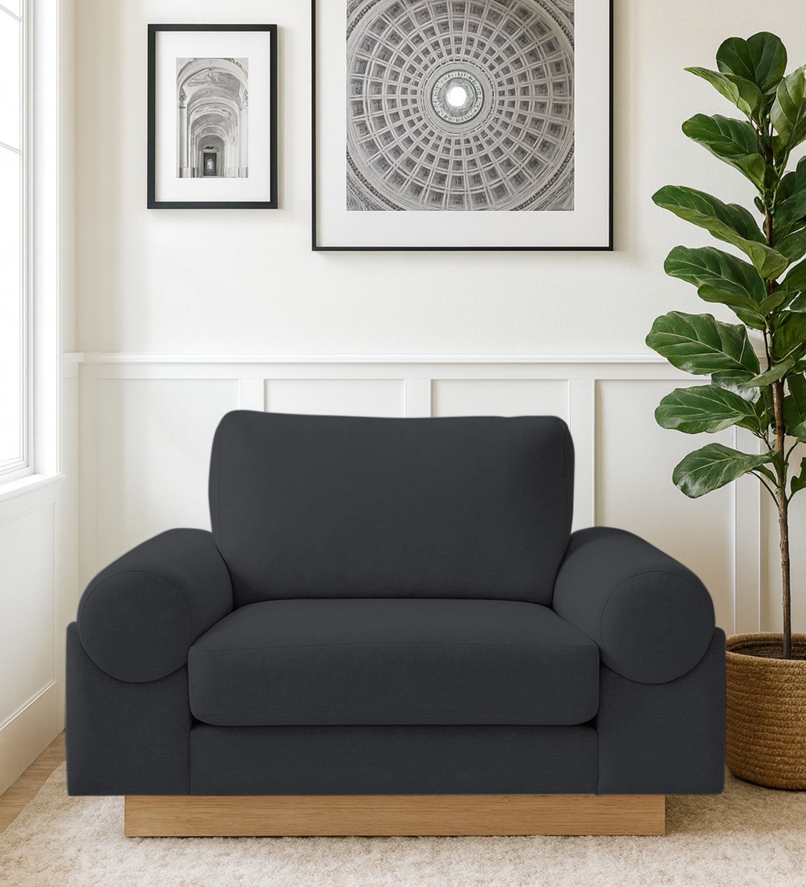 Yuma Fabric 1 Seater Sofa In Charcoal Grey Colour