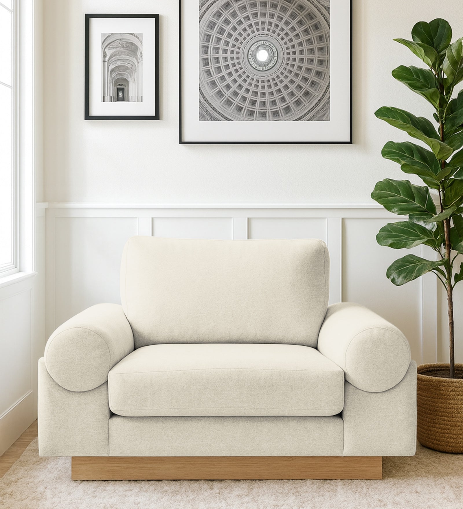 Yuma Fabric 1 Seater Sofa In Ivory Cream Colour