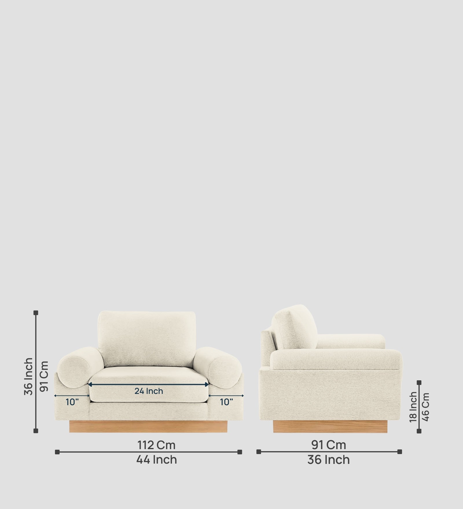 Yuma Fabric 1 Seater Sofa In Ivory Cream Colour