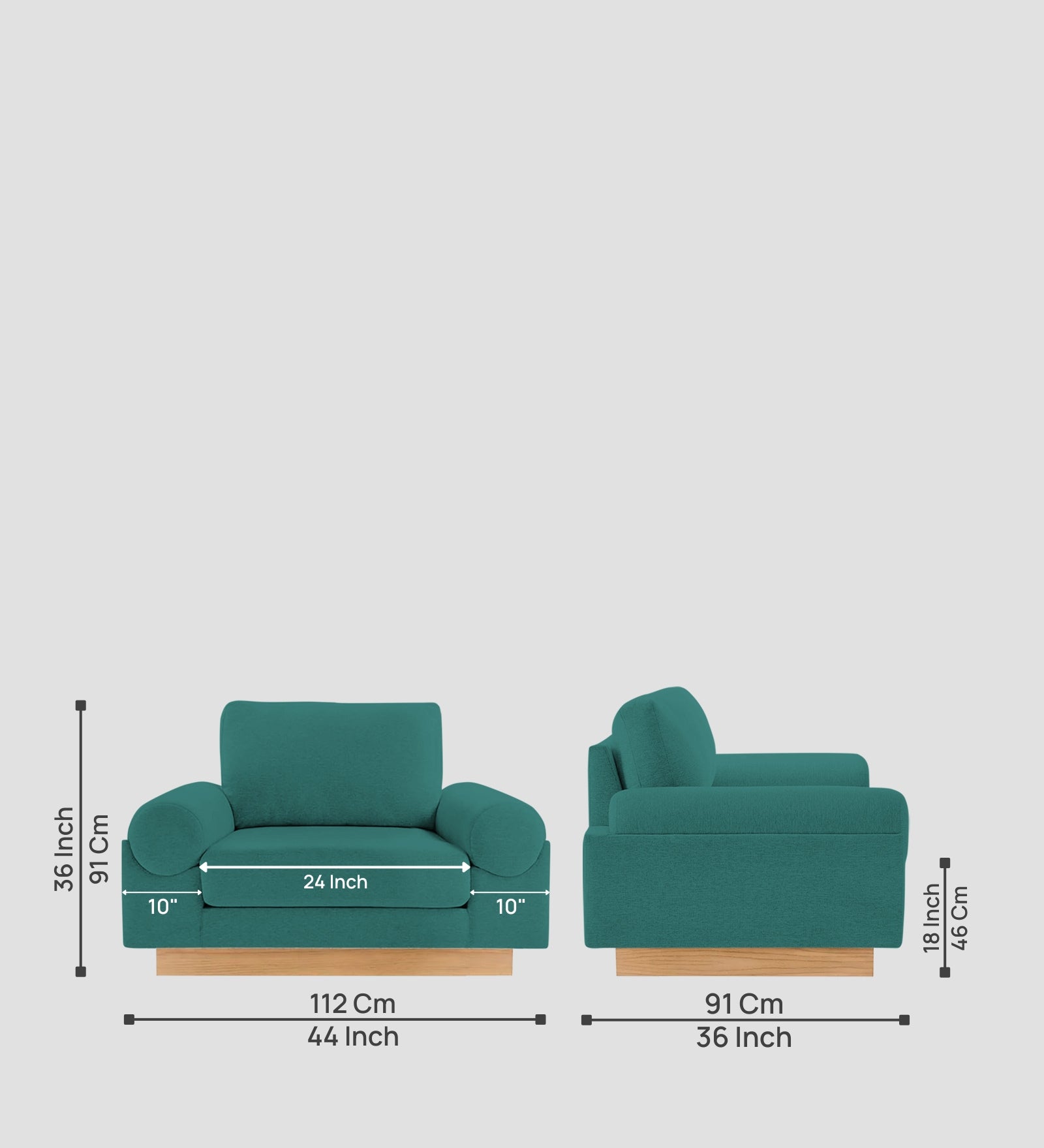 Yuma Fabric 1 Seater Sofa In Sea Green Colour