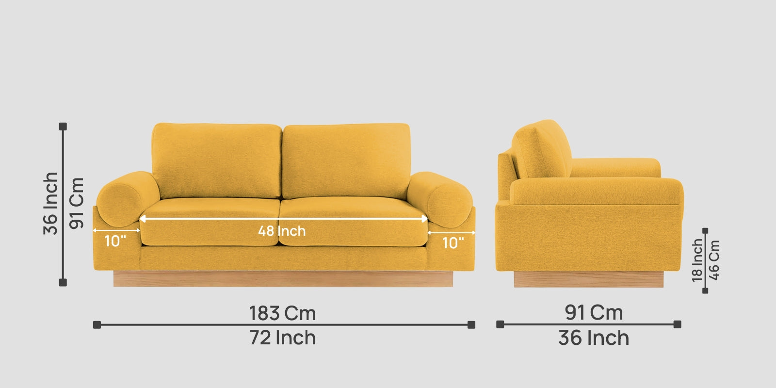 Yuma Fabric 2 Seater Sofa In Bold Yellow Colour