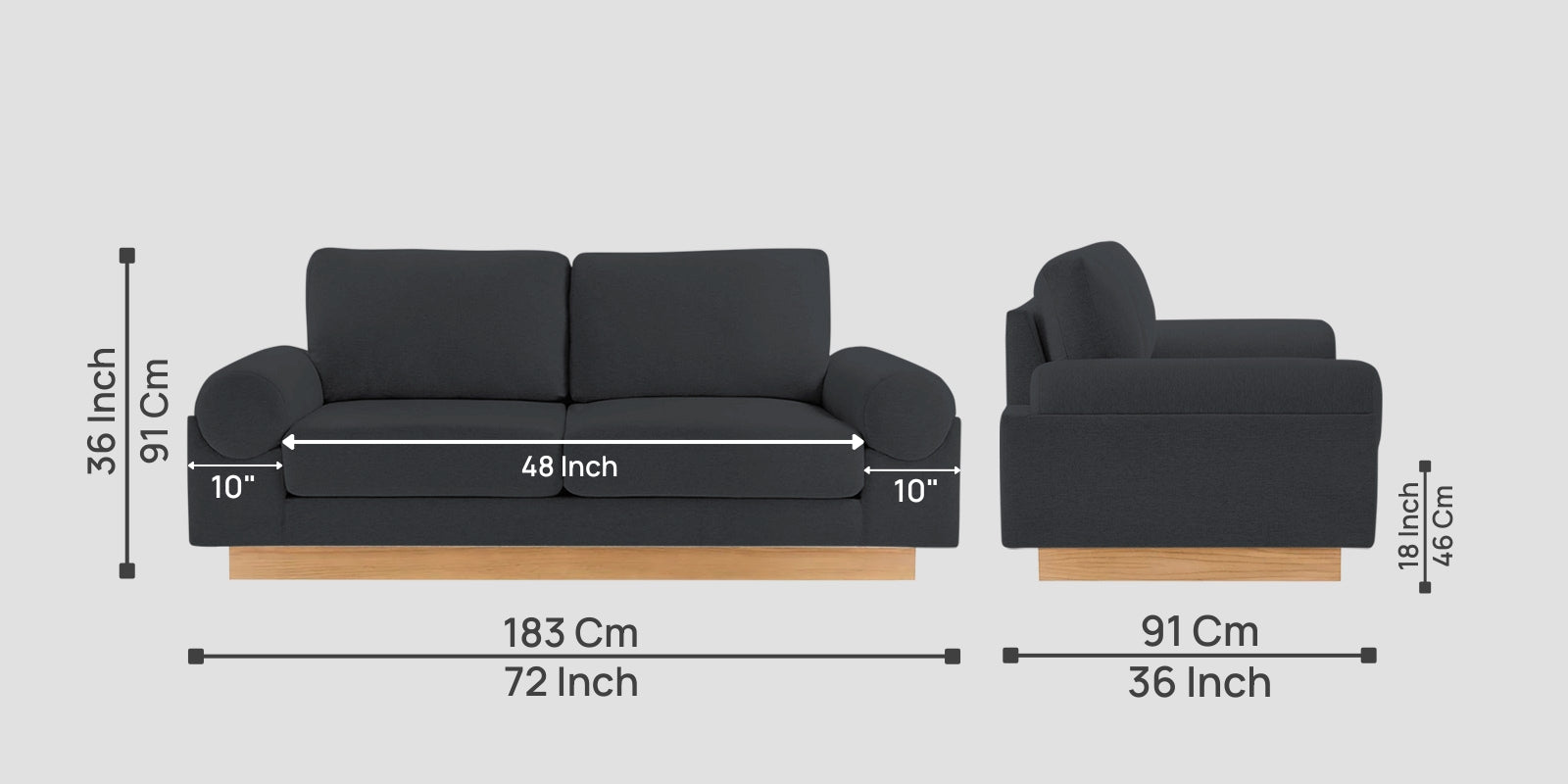 Yuma Fabric 2 Seater Sofa In Charcoal Grey Colour