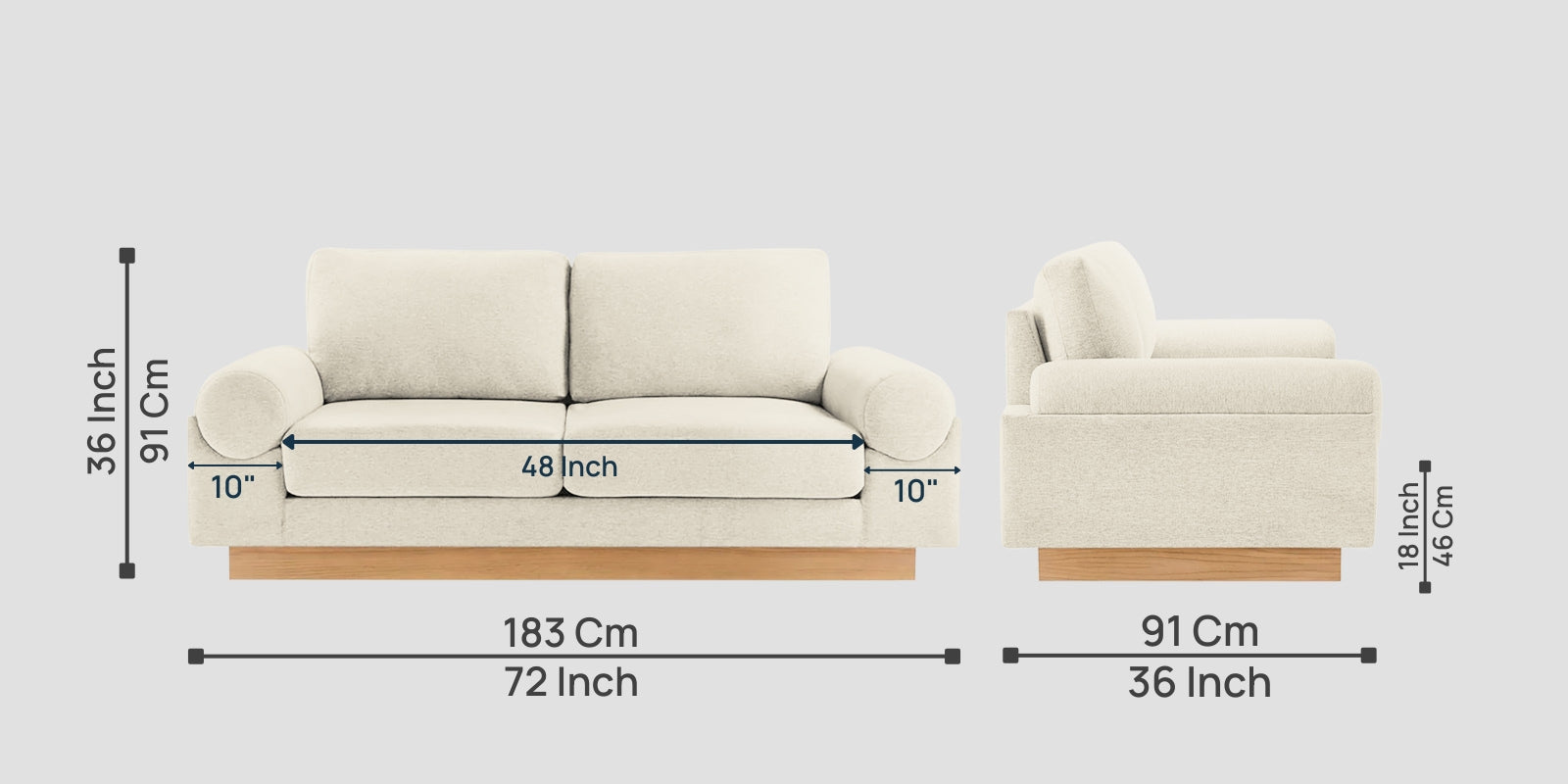 Yuma Fabric 2 Seater Sofa In Ivory Cream Colour
