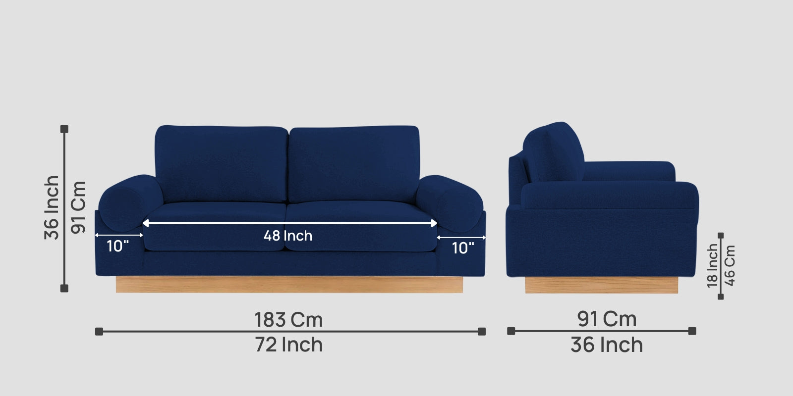 Yuma Fabric 2 Seater Sofa In Royal Blue Colour