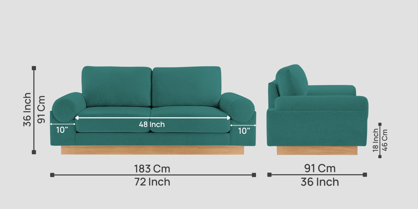 Yuma Fabric 2 Seater Sofa In Sea Green Colour