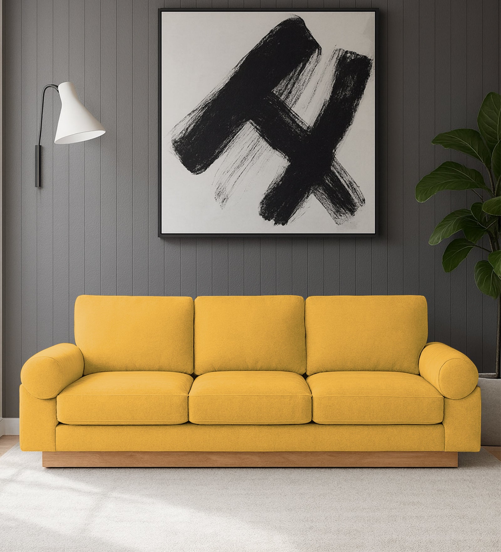 Yuma Fabric 3 Seater Sofa In Bold Yellow Colour