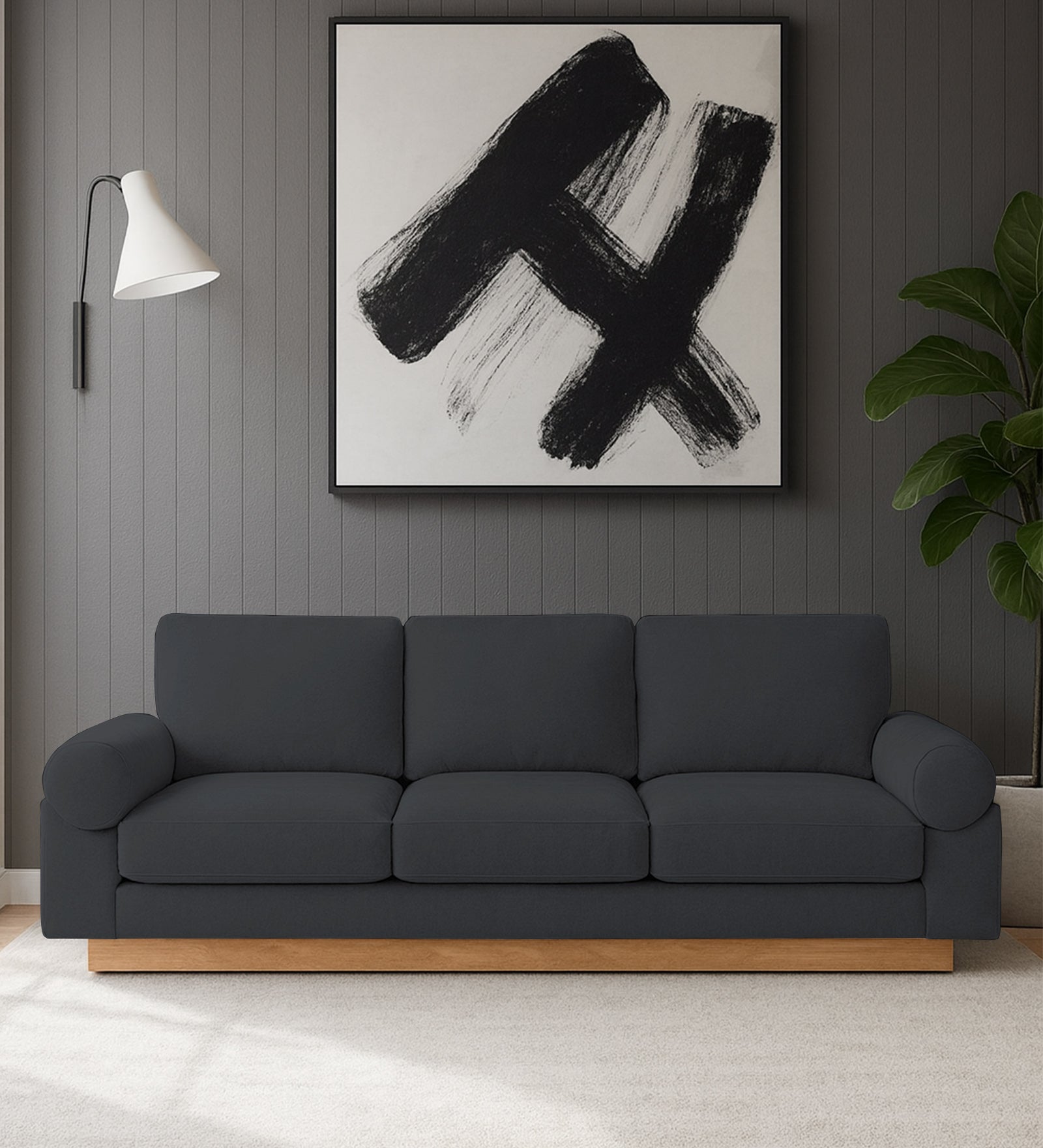 Yuma Fabric 3 Seater Sofa In Charcoal Grey Colour