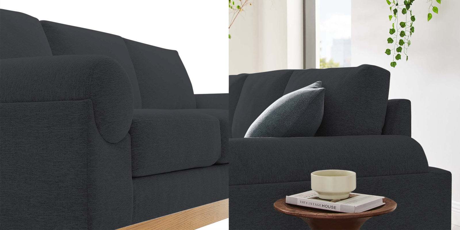Yuma Fabric 3 Seater Sofa In Charcoal Grey Colour
