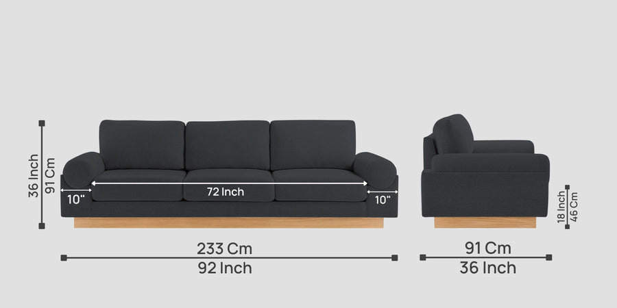 Yuma Fabric 3 Seater Sofa In Charcoal Grey Colour 1 - Febonic Living