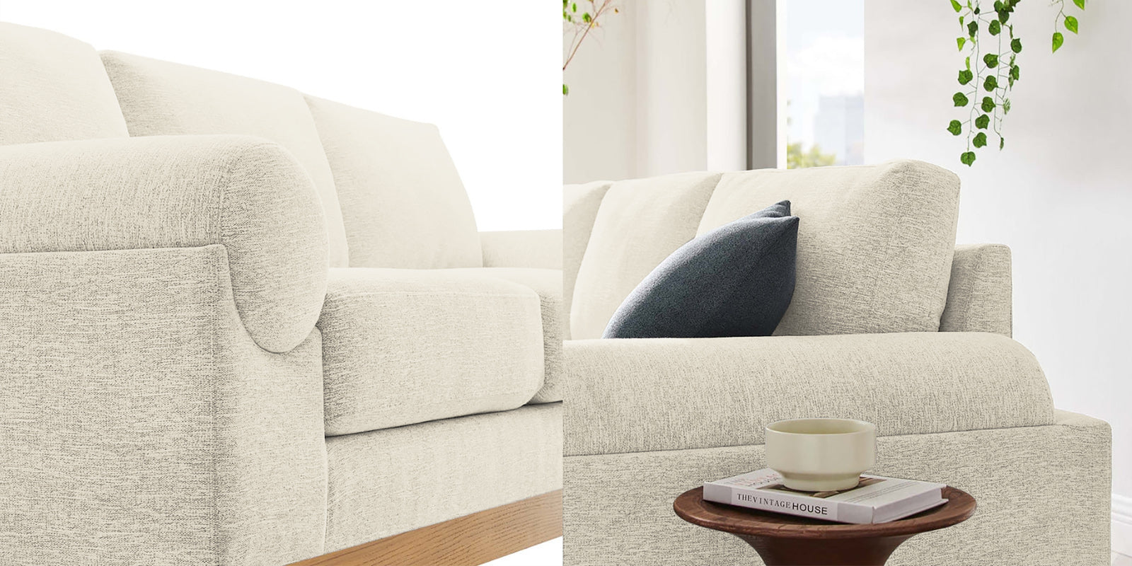 Yuma Fabric 3 Seater Sofa In Ivory Cream Colour