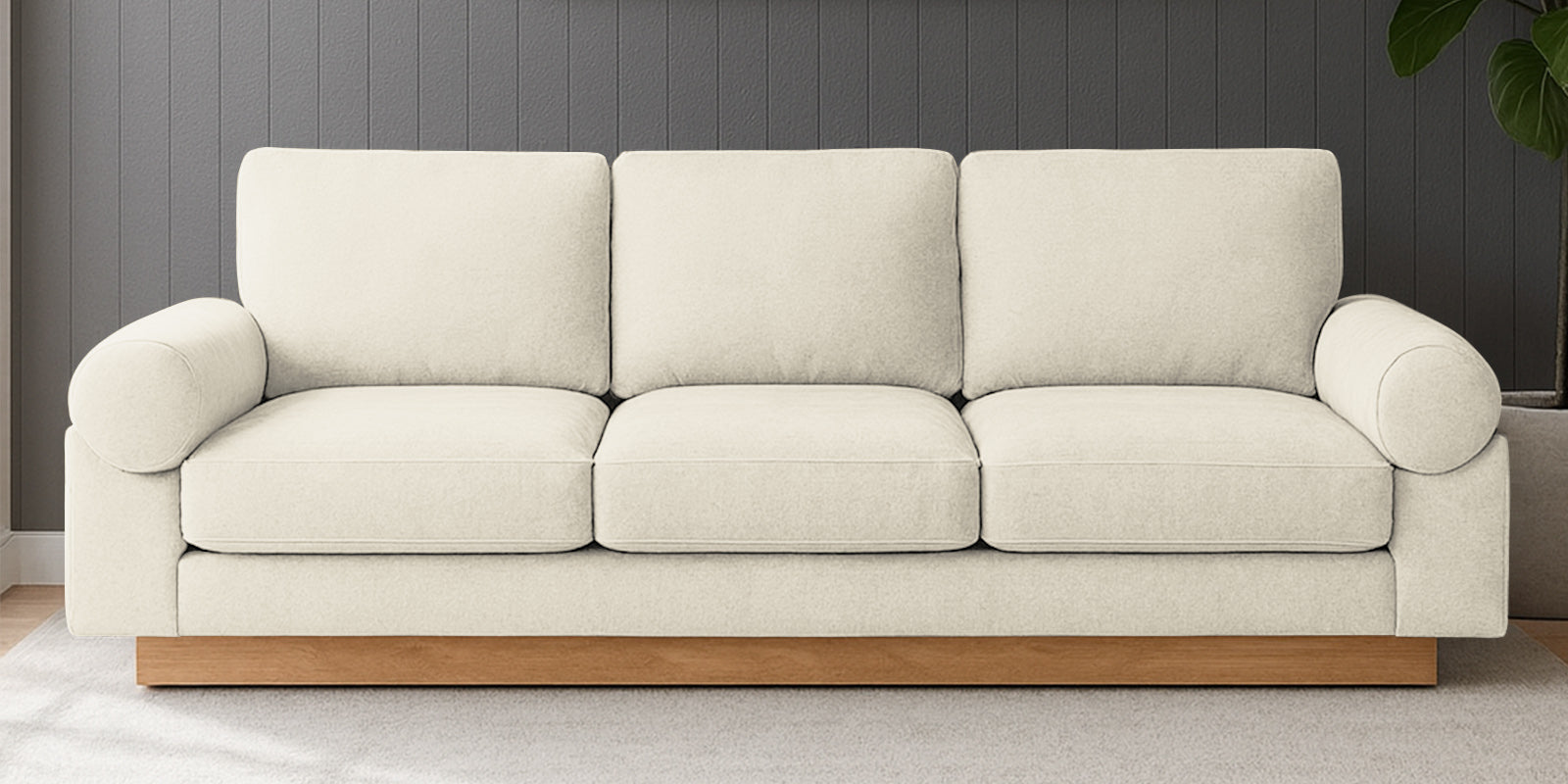 Yuma Fabric 3 Seater Sofa In Ivory Cream Colour
