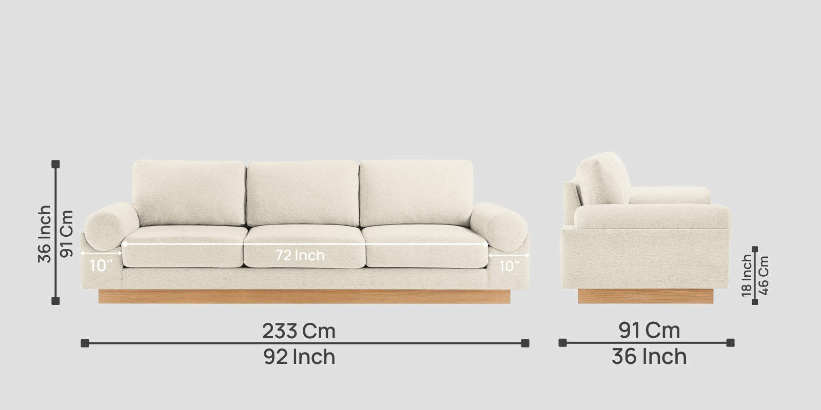 Yuma Fabric 3 Seater Sofa In Ivory Cream Colour